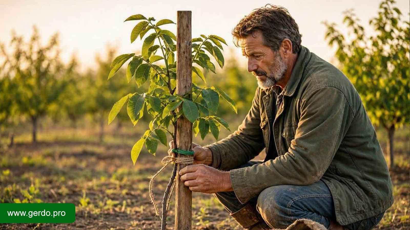 قیم نهال گردو برای جلوگیری از خم شدن ساقه در سال اول کاشت